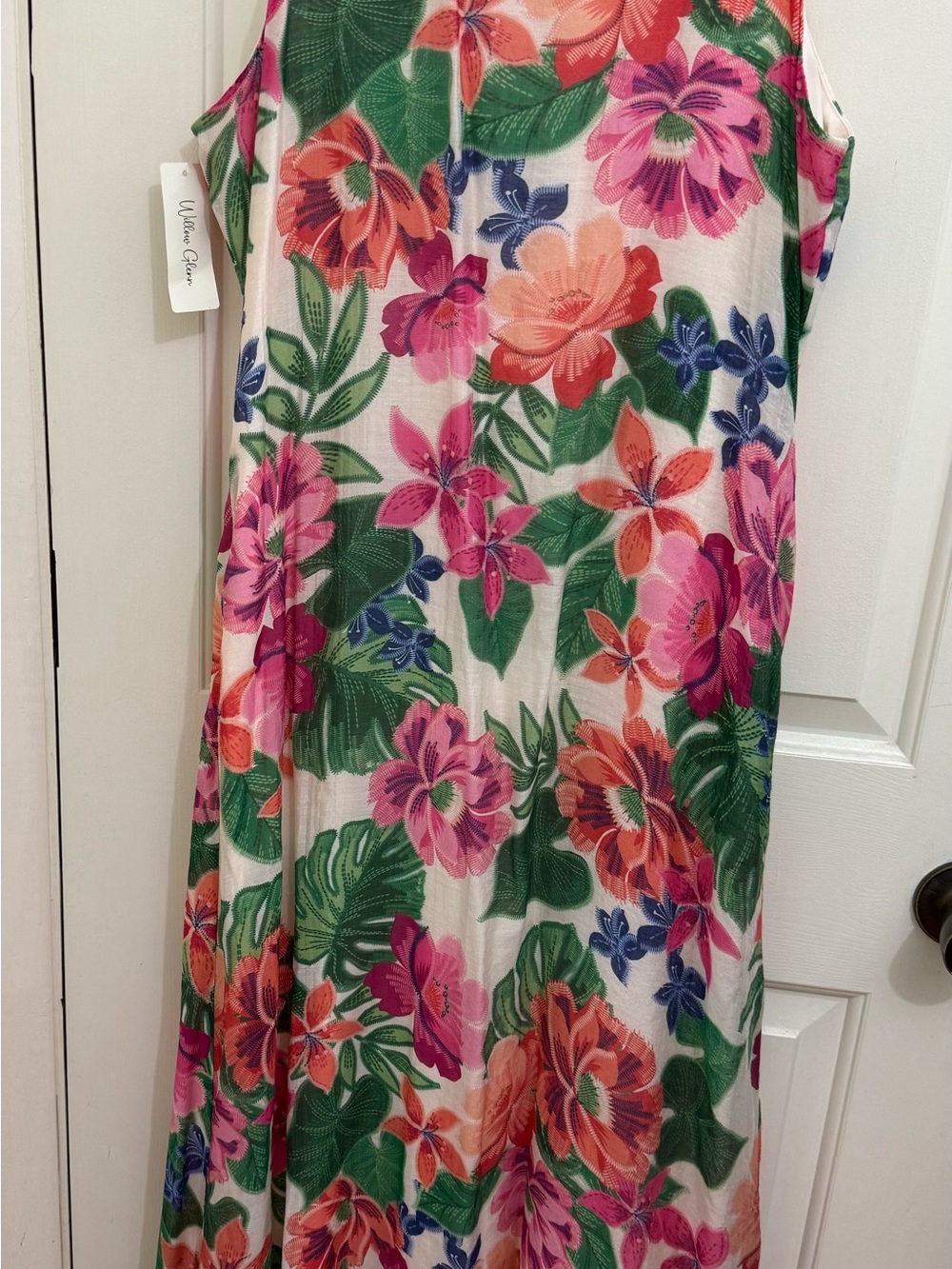 White Crab Floral Maxi Dress in Pink & Green